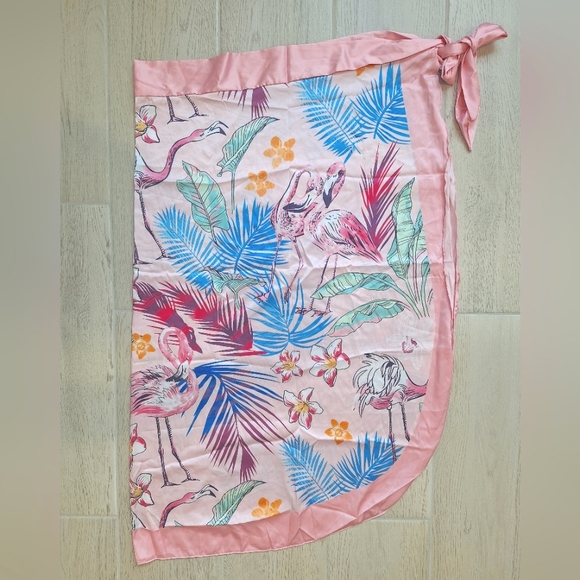 Tropical flamingo print swimsuit cover up/sarong/skirt with ties - one size - Picture 1 of 10